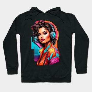 Chic girl with headphones retro vintage 80s design Hoodie